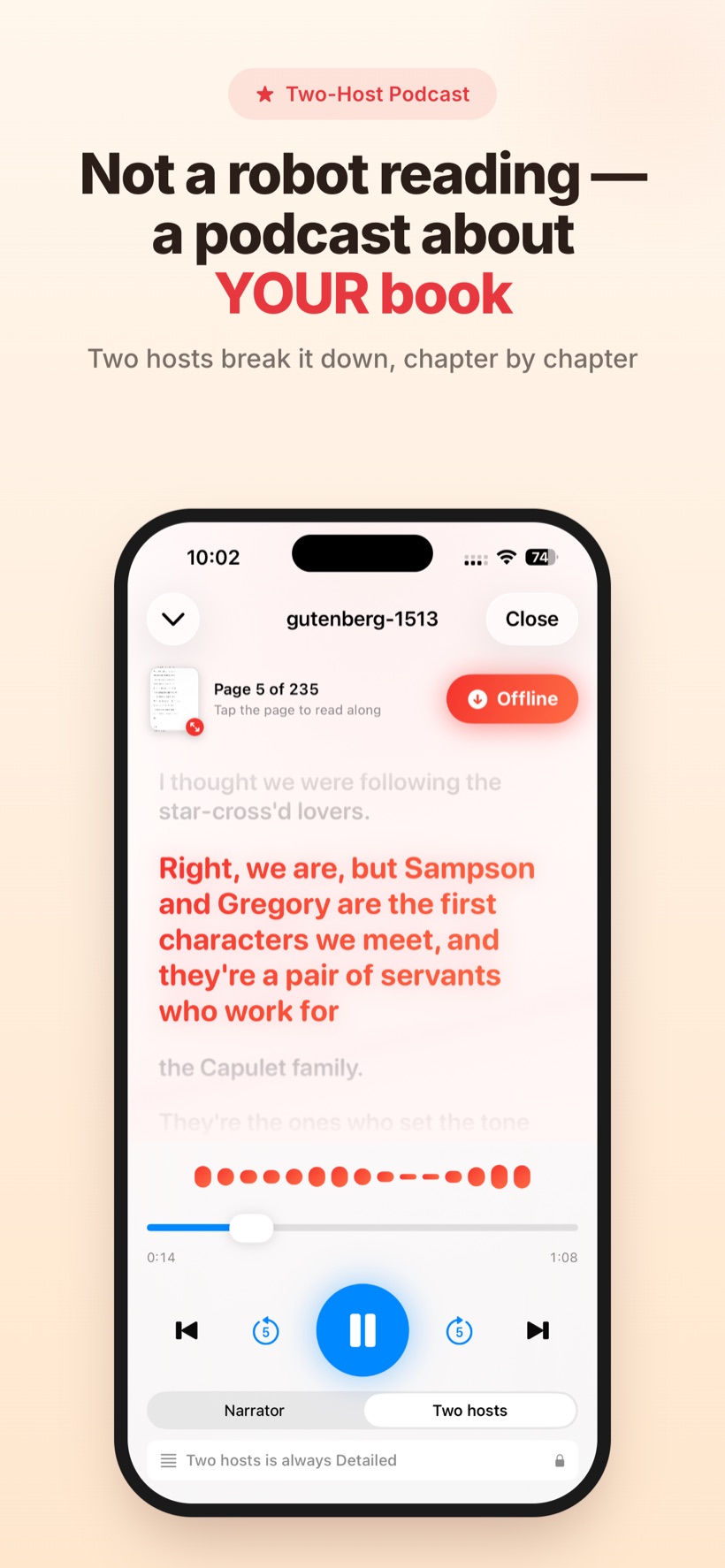 Two AI hosts discuss your book like a podcast